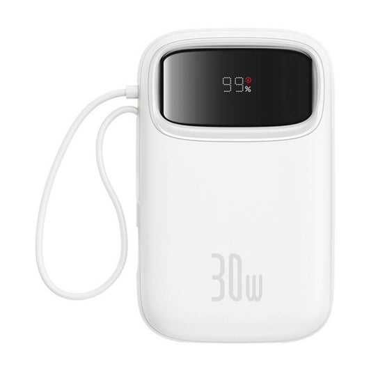 Baseus Qpow 2 Powerbank 10.000mah 30w Με Ενσωματωμενα Καλωδια Usb-c – Λευκό