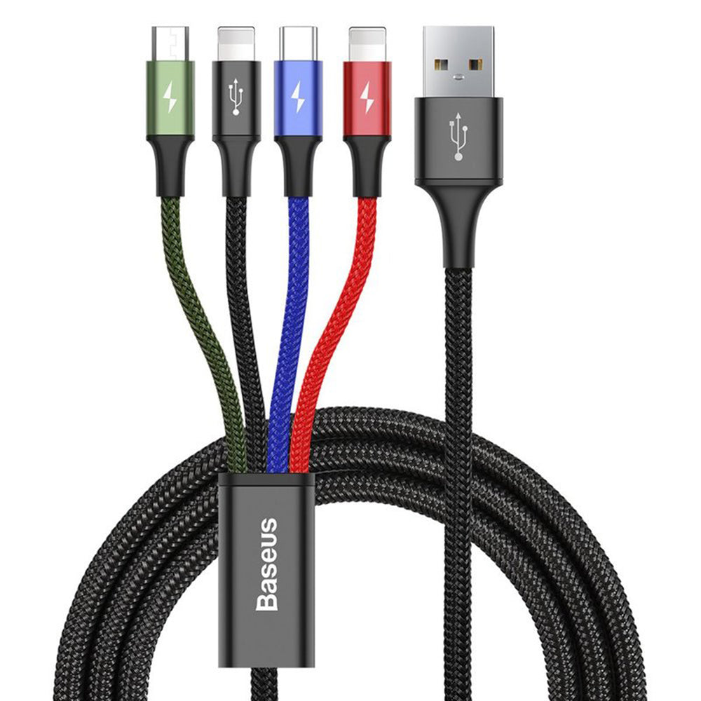 Baseus - Data Cable Rapid Series (CA1T4-A01) - 4in1, USB-A to Lightning, Micro-USB, USB-C, 20W, 1.2m - Black