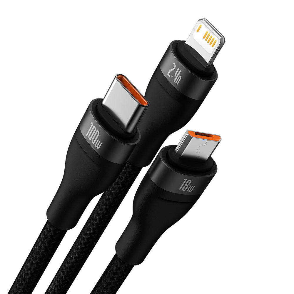 Baseus - Data Cable Flash Series 2 (CASS030001) - Fast Charge, USB to Type-C, Lightning, Micro-USB, 100W, 1.2 m - Black