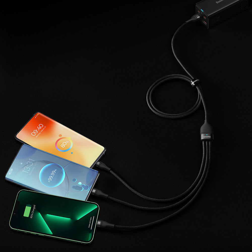 Baseus - Data Cable Flash Series 2 (CASS030001) - Fast Charge, USB to Type-C, Lightning, Micro-USB, 100W, 1.2 m - Black