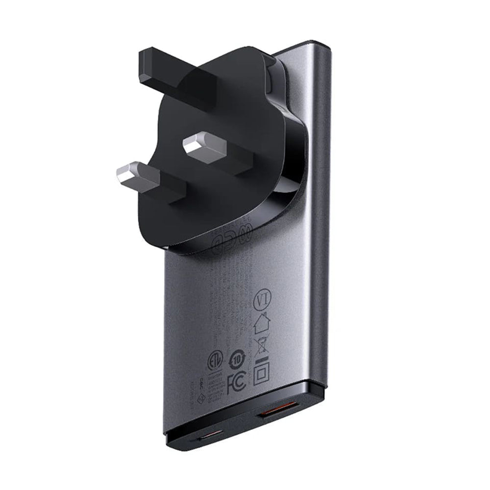 Baseus - Wall Charger (CCGP150113) - Type-C Cable Included, GaN5 Pro Flat Design, USB, Type-C, with UE and UK Plug - Grey