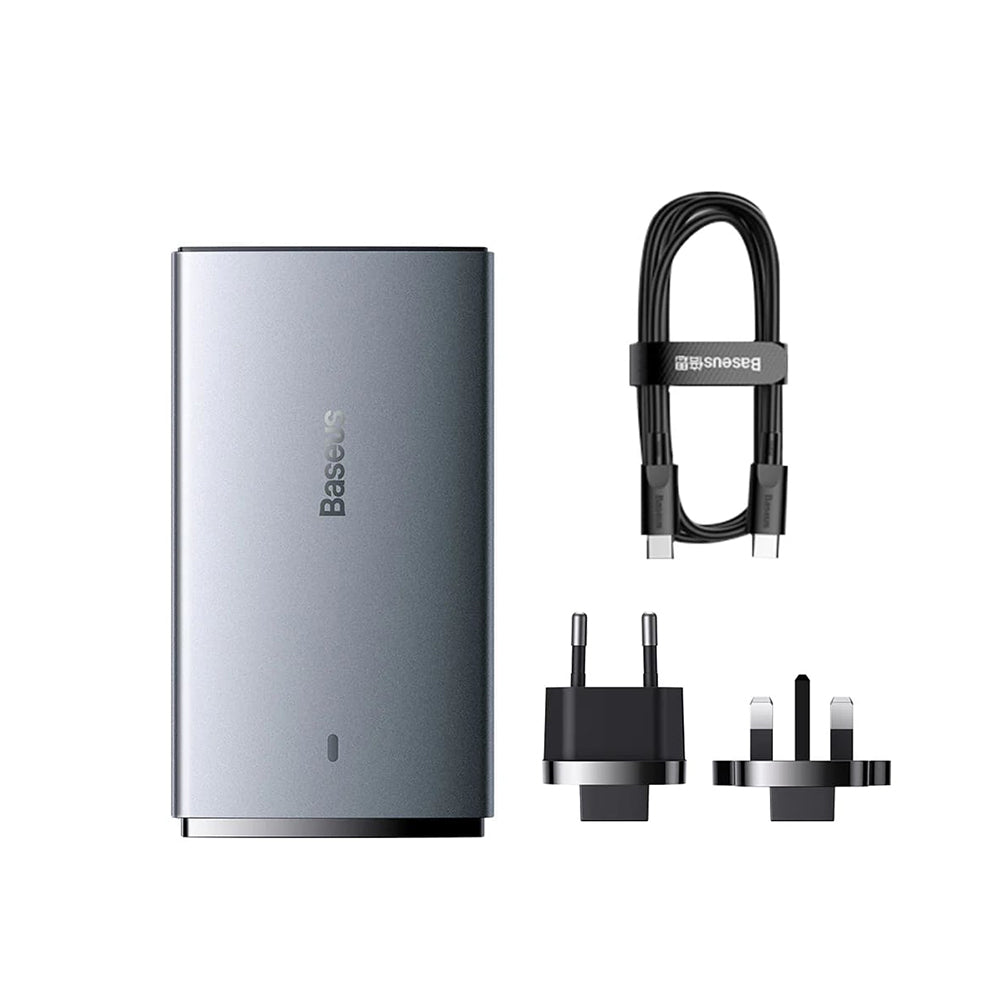 Baseus - Wall Charger (CCGP150113) - Type-C Cable Included, GaN5 Pro Flat Design, USB, Type-C, with UE and UK Plug - Grey