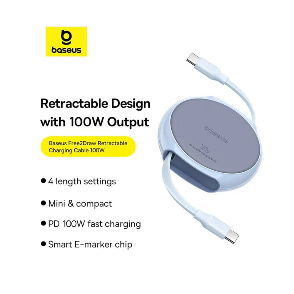 Baseus - Data Cable Pathfinder Series (P10368400311-00) - Type-C to Type-C, 100W, 1m, Retractable - Galaxy Blue