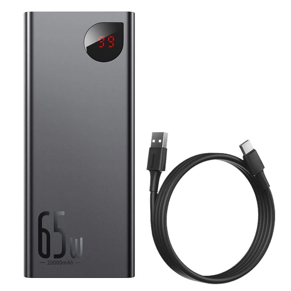 Baseus - Power Bank Adaman (PPIMDA-D01) - 2x USB, Type-C, Micro-USB, 65W, 20000mAh, Cable Type-C - Black