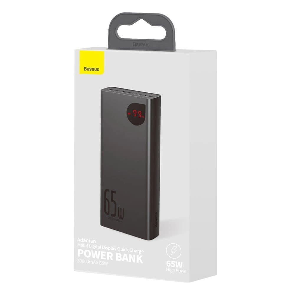 Baseus - Power Bank Adaman (PPIMDA-D01) - 2x USB, Type-C, Micro-USB, 65W, 20000mAh, Cable Type-C - Black