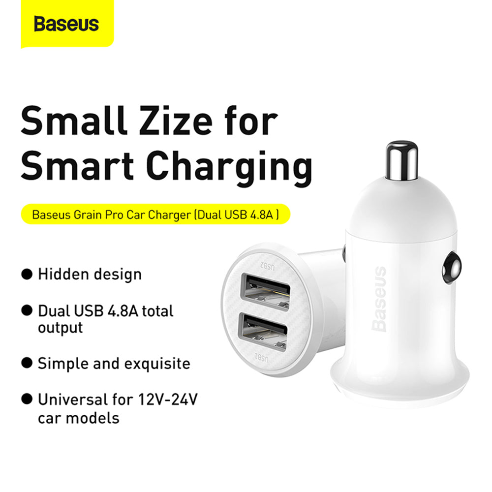 Baseus - Car Charger Grain (CCALL-ML02) - Dual USB, LED Backlight, 5V, 3.1A - White