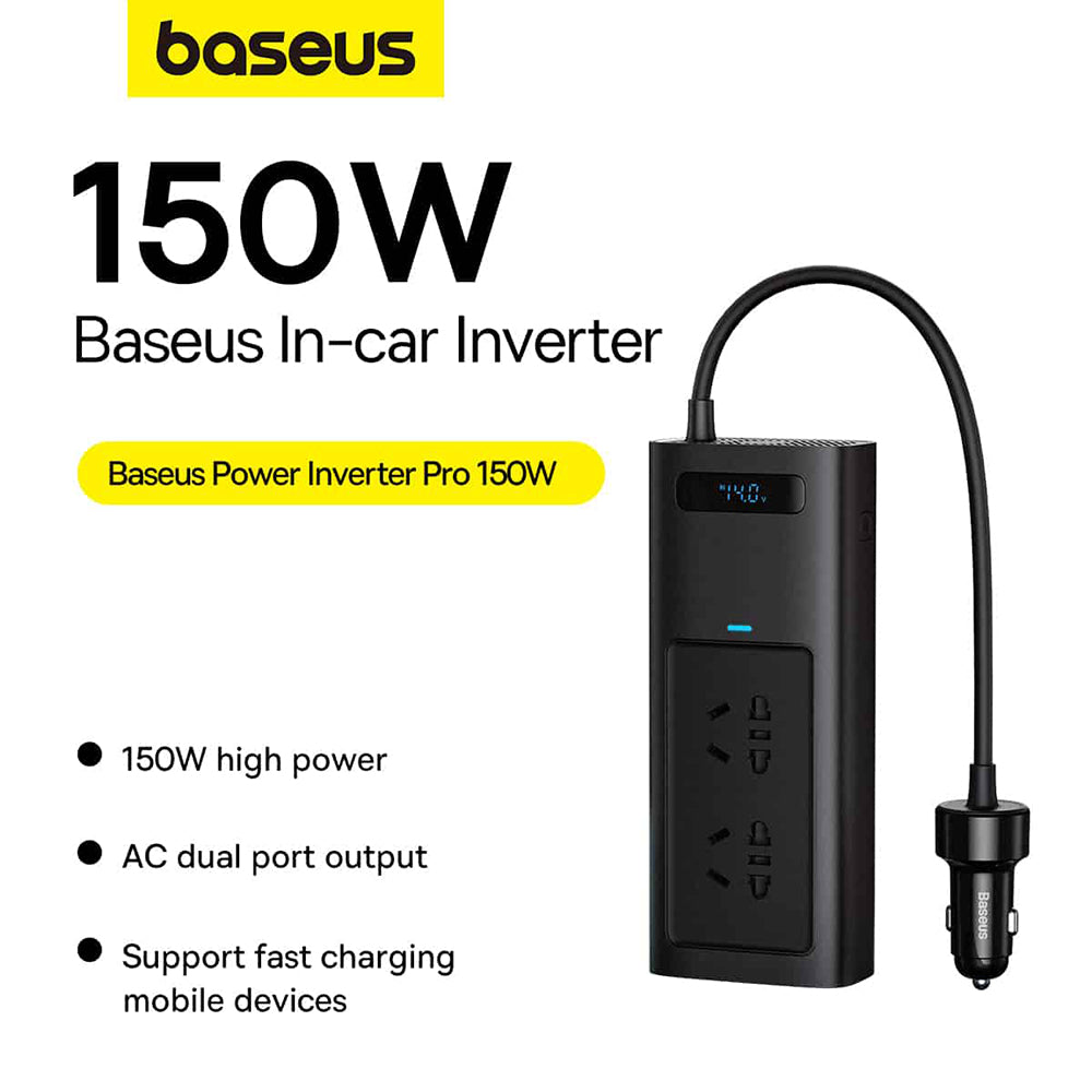 Baseus - Power Inverter Pro (CGNB020101) - USB, 2x Type-C, 220V CN/US/EU Plug, 150W - Black