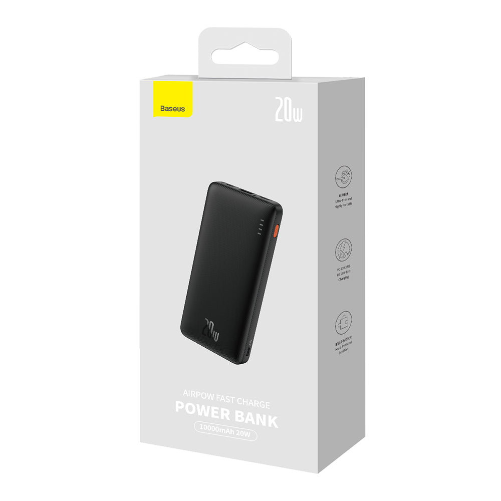 Baseus - Power Bank Airpow (PPQD090001) - USB, Type-C, Micro-USB, 20W, 10000mAh, with Cable Type-C - Black