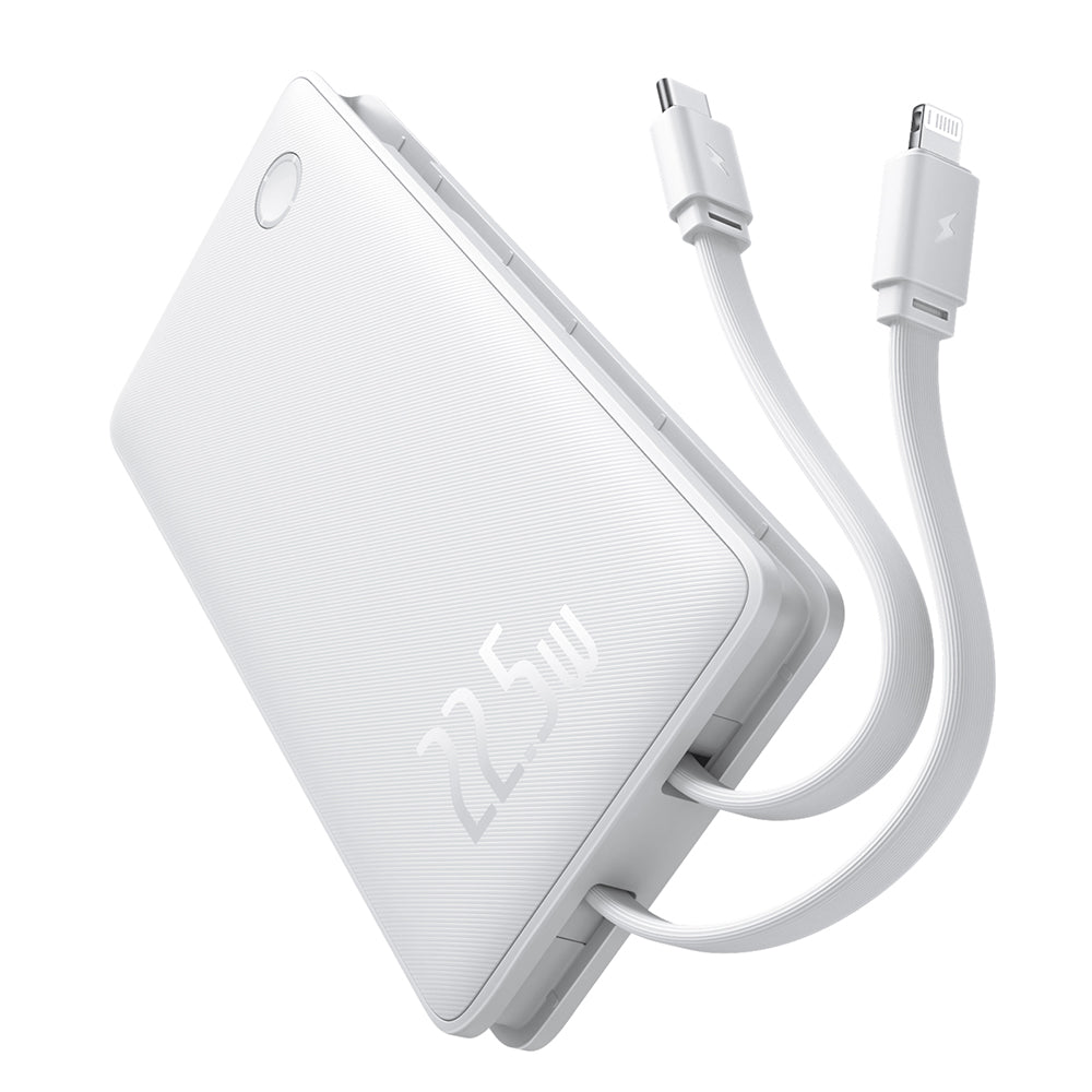 Baseus - Power Bank Airpow Air Lite (P10067501213-00) - USB, Type-C, Dual Cable USB-C, Lightning, 22.5W, 10000mAh - White