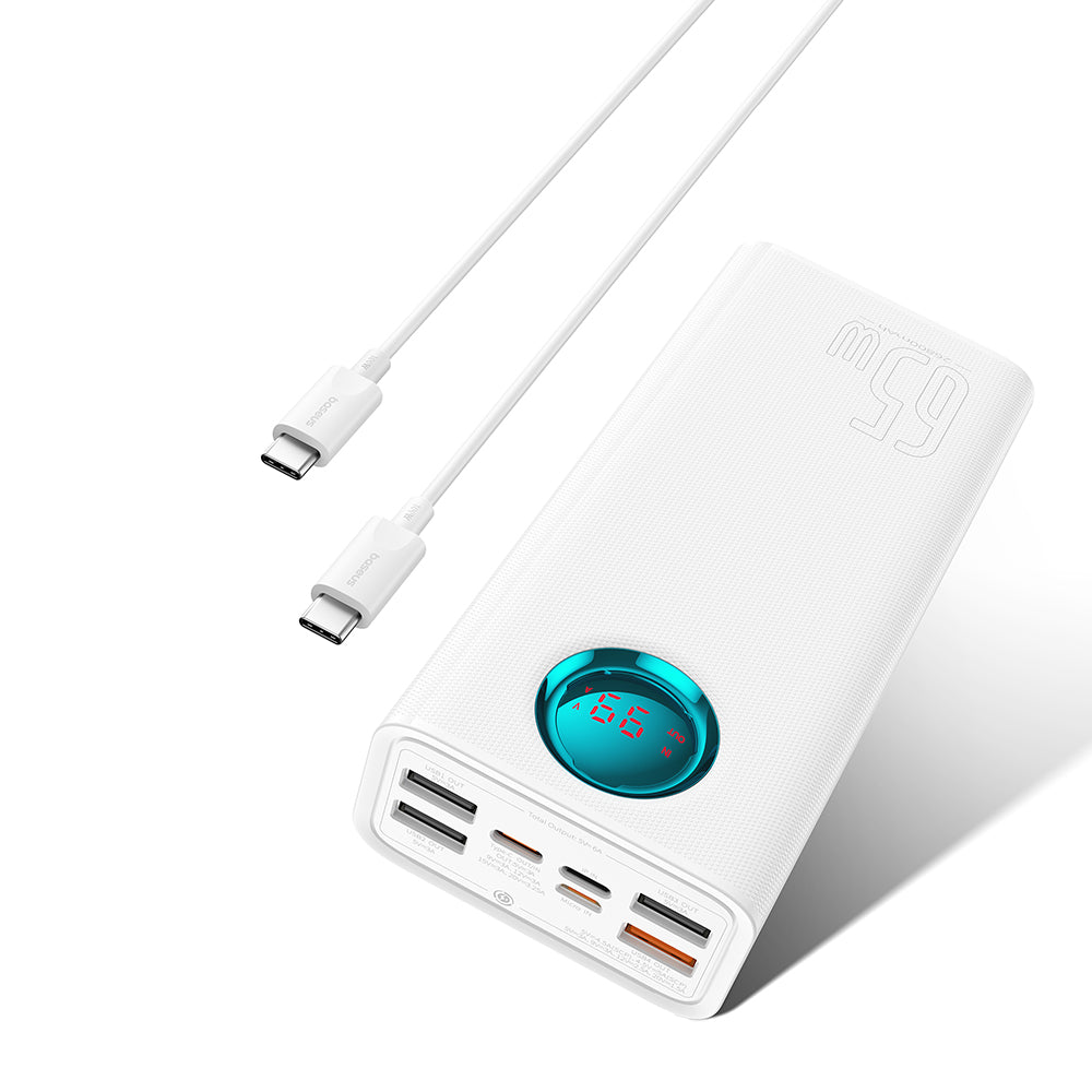 Baseus - Power Bank (P10022402223-00) - 4x USB, Type-C, Lighting, Micro-USB, Fast Charge, 65W, 26800mAh, Cable USB-C - White