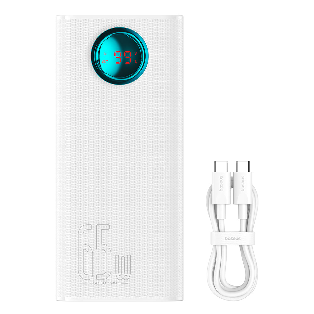 Baseus - Power Bank (P10022402223-00) - 4x USB, Type-C, Lighting, Micro-USB, Fast Charge, 65W, 26800mAh, Cable USB-C - White