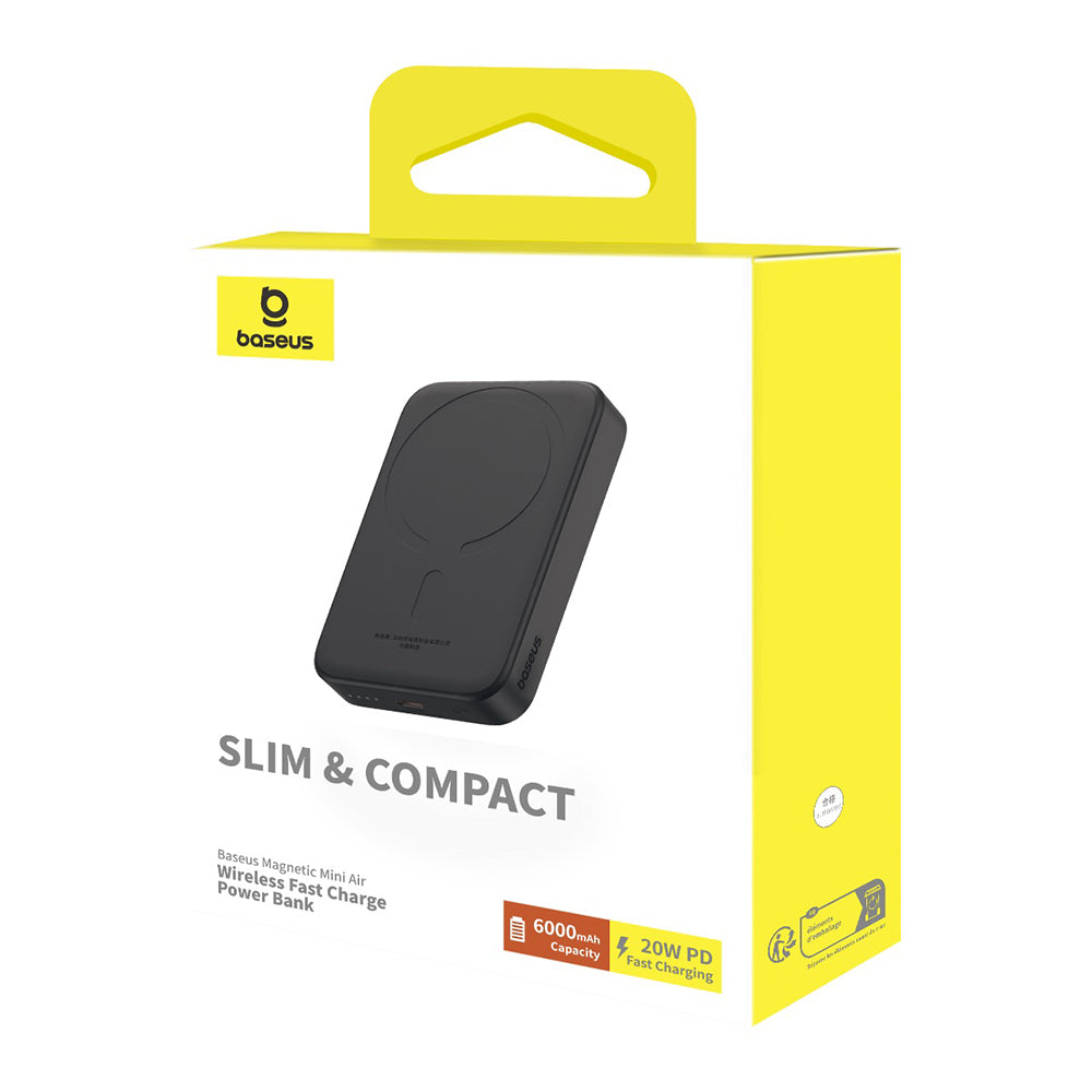 Baseus - Power Bank Mini Air (P10059002113-00) - Type-C, MagSafe Charging, 20W, 6000mAh, with Cable Type-C, 30cm - Black