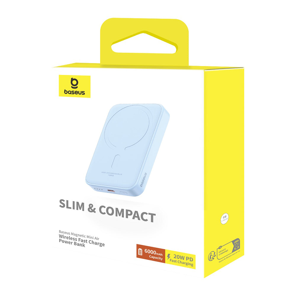 Baseus - Power Bank Mini Air (P10059002313-00) - Type-C, MagSafe Charging, 20W, 6000mAh, with Cable Type-C, 30cm - Blue