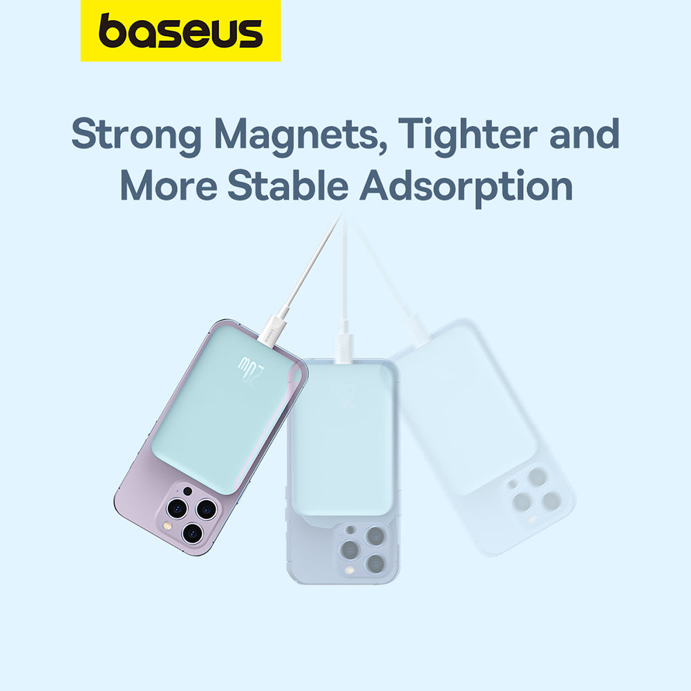 Baseus - Power Bank Mini Air (P10059002313-00) - Type-C, MagSafe Charging, 20W, 6000mAh, with Cable Type-C, 30cm - Blue