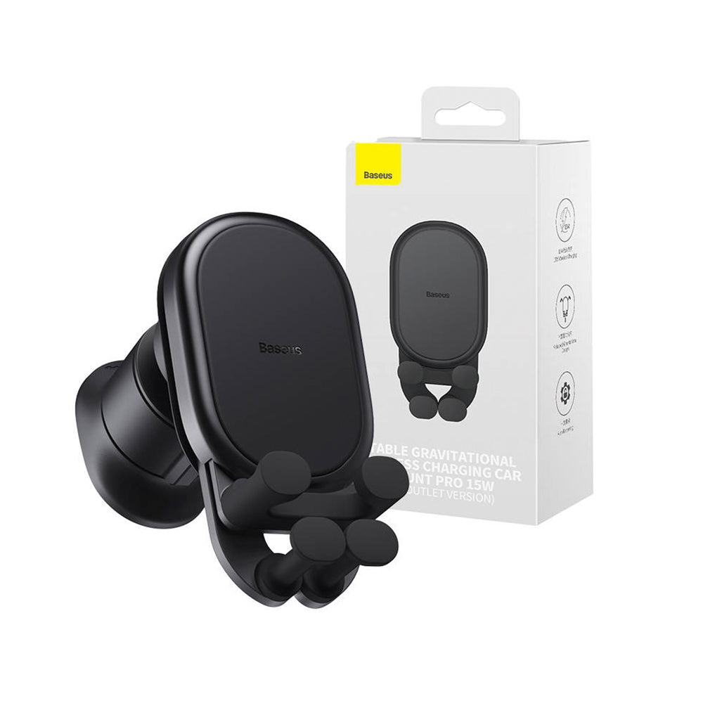 Baseus - Car Holder Pro (SUWX030001) - Stable Gravitational, Wireless Charging, for Air Vent, 15W - Black