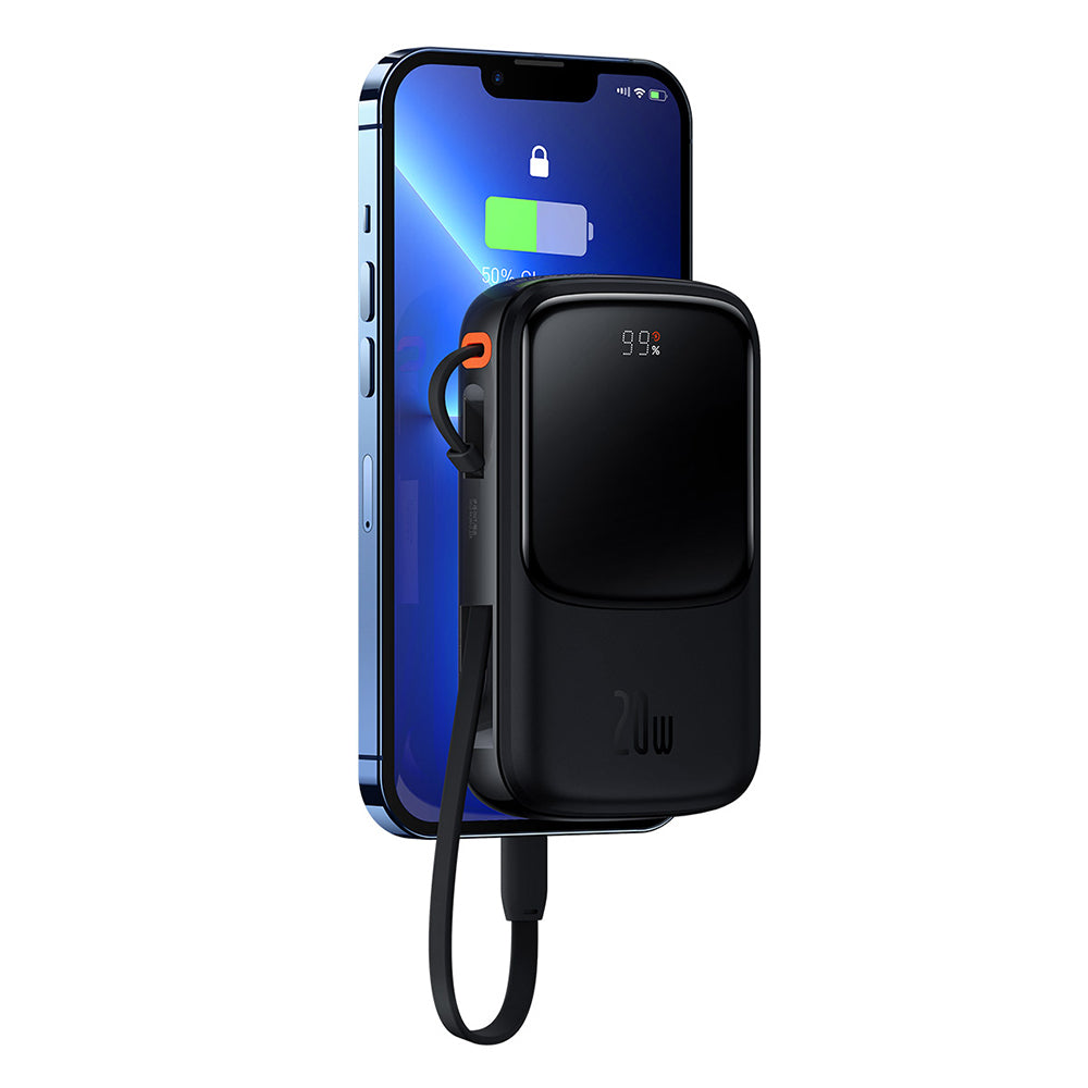 Baseus - Power Bank Qpow Pro (PPQD020001) - Lightning, Type-C, USB, 20W, 10000mAh, Cable Type-C, Lightning, 3A - Black