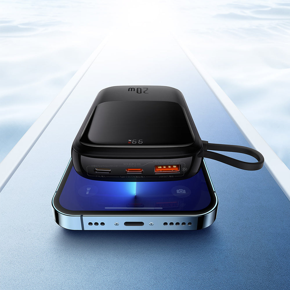 Baseus - Power Bank Qpow Pro (PPQD020001) - Lightning, Type-C, USB, 20W, 10000mAh, Cable Type-C, Lightning, 3A - Black