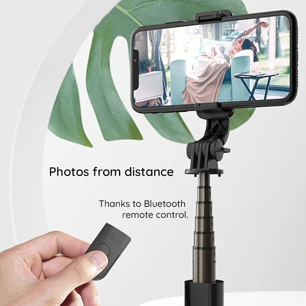 Techsuit - Mini Selfie Stick (L10) - Stable Tripod with Bluetooth Remote Control, 360 Rotation, Aluminium Alloy, 68cm - Black