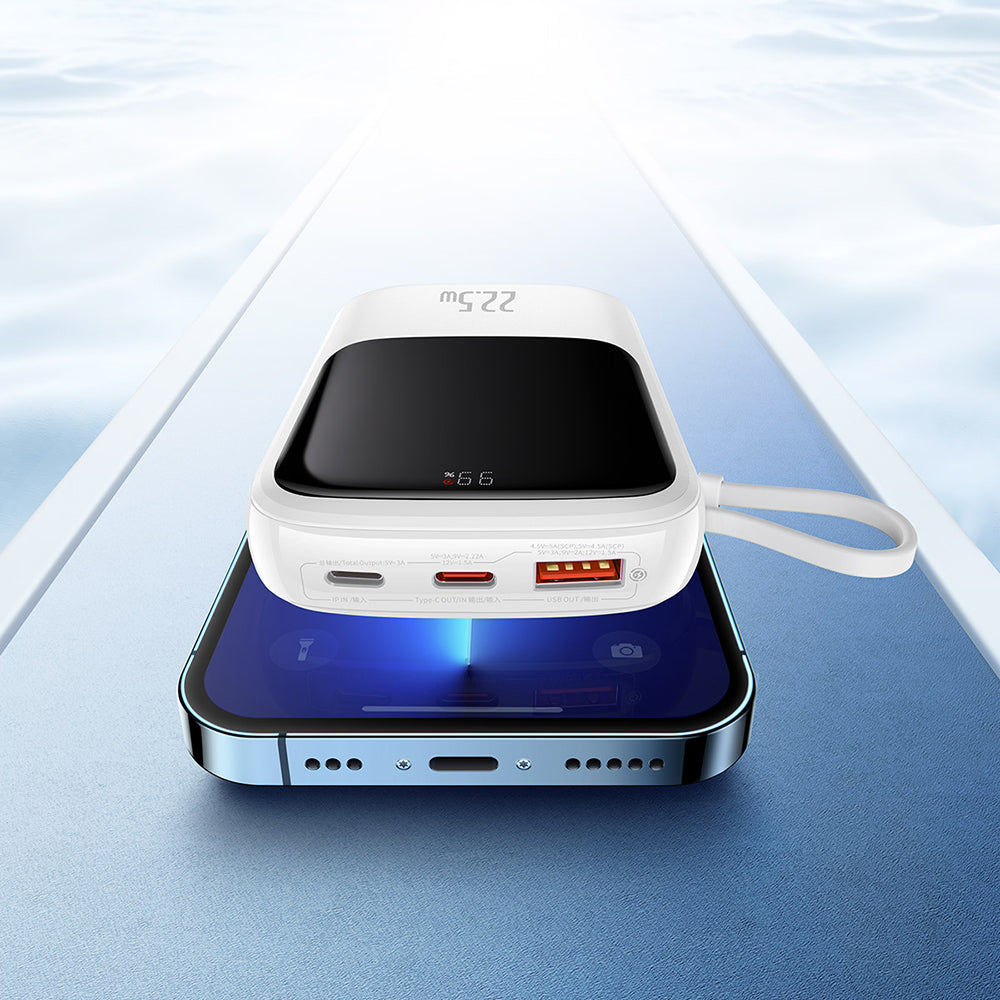Baseus - Power Bank Qpow Pro (PPQD020102) - Lightning, 2x Type-C, USB, 22.5W, 10000mAh, Cable Type-C, 3A, 30cm - White