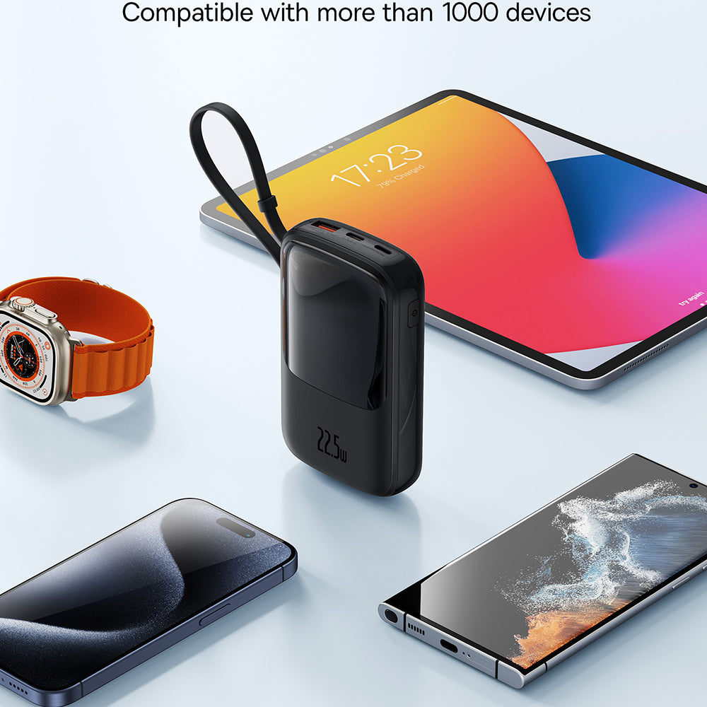 Baseus - Power Bank Qpow Pro+ (P10067101113-00) - Lightning, 2xType-C, USB, 22.5W, Fast Charge, 10000mAh, Cable USB-C - Black
