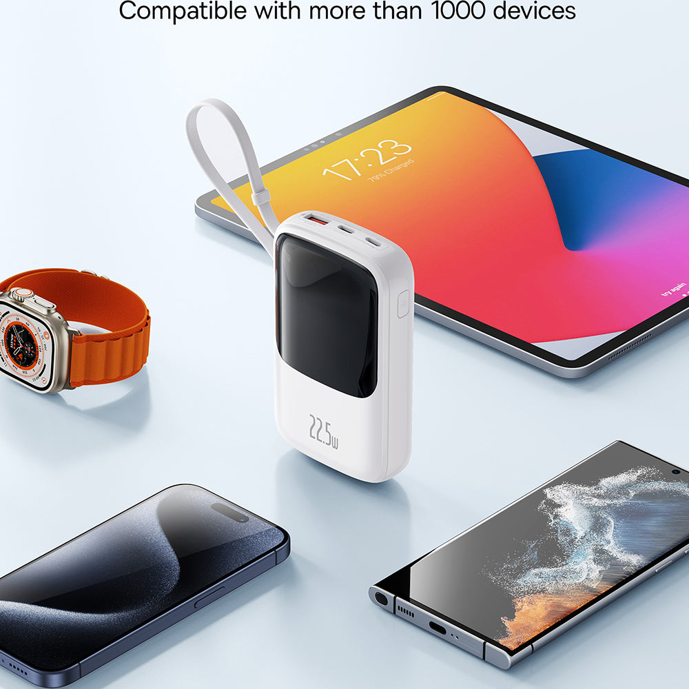 Baseus - Power Bank Qpow Pro+ (P10067101213-00) - Lightning, 2x Type-C, USB, 22.5W, 10000mAh, Cable Type-C - White