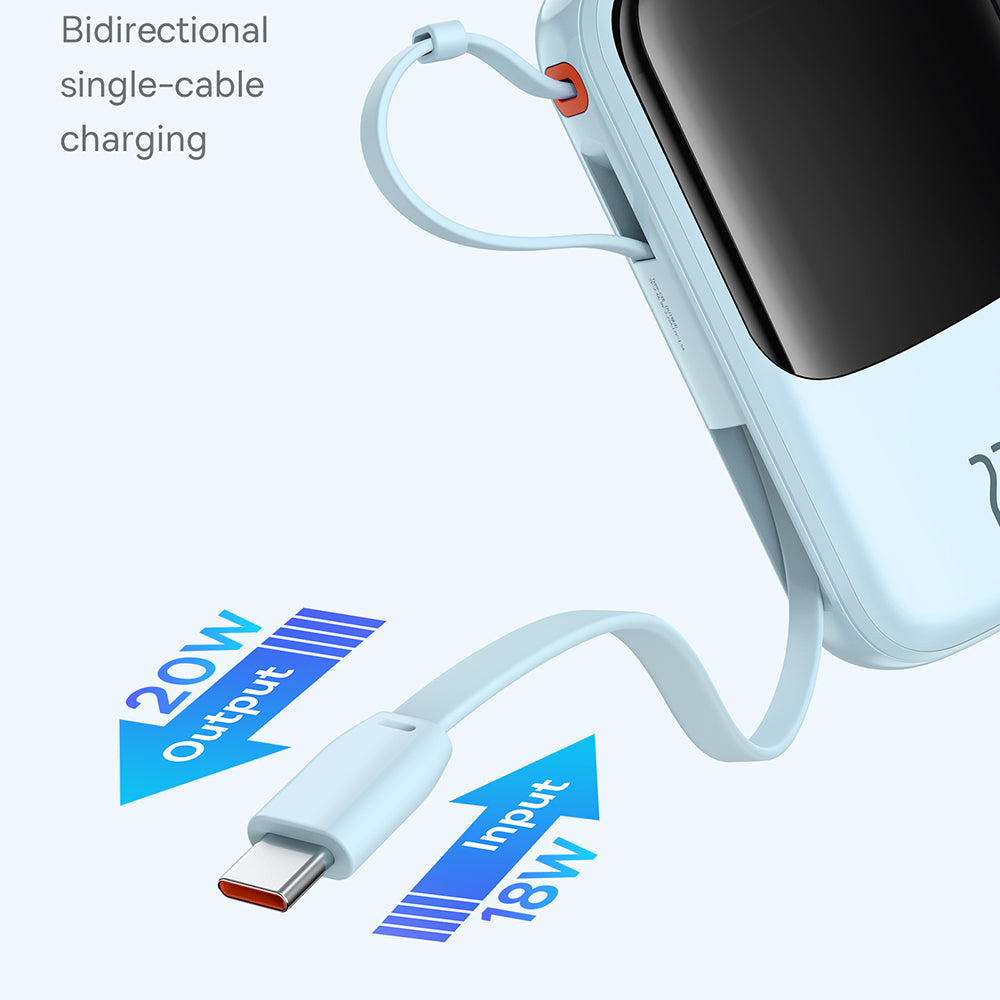 Baseus - Power Bank Qpow Pro+ (P10067101313-00) - Lightning, 2x Type-C, USB, 22.5W, 10000mAh, Cable Type-C - Blue