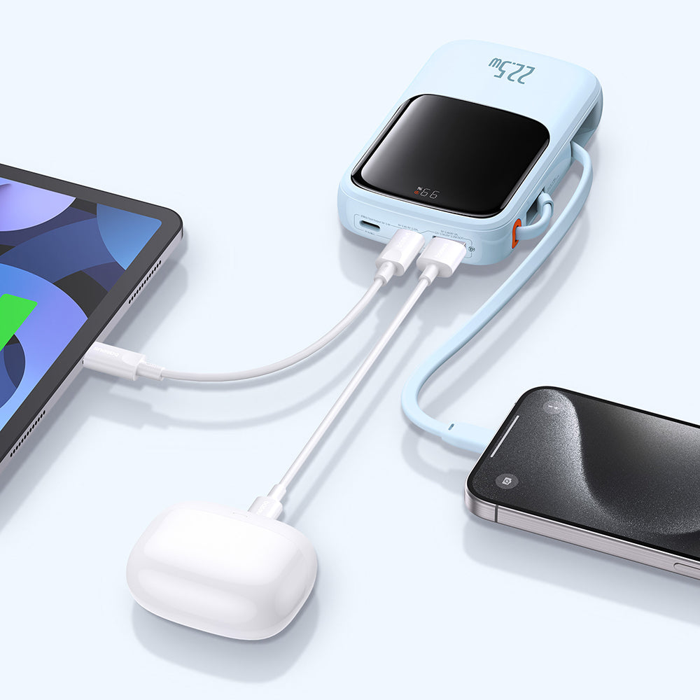 Baseus - Power Bank Qpow Pro+ (P10067101313-00) - Lightning, 2x Type-C, USB, 22.5W, 10000mAh, Cable Type-C - Blue