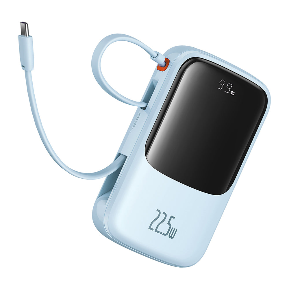 Baseus - Power Bank Qpow Pro+ (P10067101313-00) - Lightning, 2x Type-C, USB, 22.5W, 10000mAh, Cable Type-C - Blue