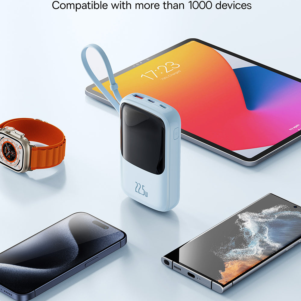 Baseus - Power Bank Qpow Pro+ (P10067101313-00) - Lightning, 2x Type-C, USB, 22.5W, 10000mAh, Cable Type-C - Blue