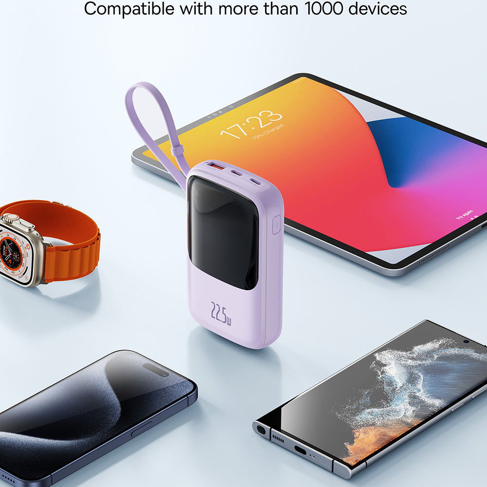 Baseus - Power Bank Qpow Pro+ (P10067101513-00) - Lightning, 2x Type-C, USB, 22.5W, 10000mAh, Cable Type-C - Purple
