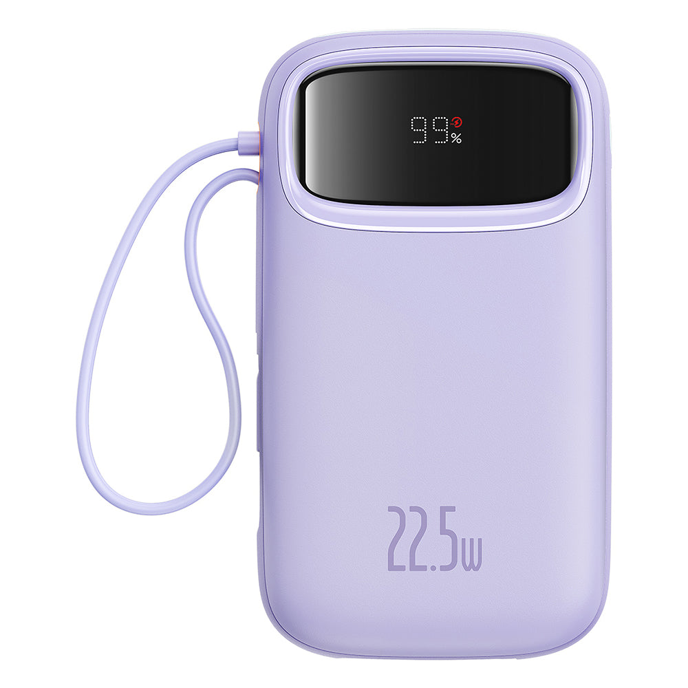 Baseus - Power Bank Qpow Pro+ (P10055003513-00) - Lightning, 2x Type-C, USB, 22.5W, 10000mAh, Cable Type-C, 30cm - Purple