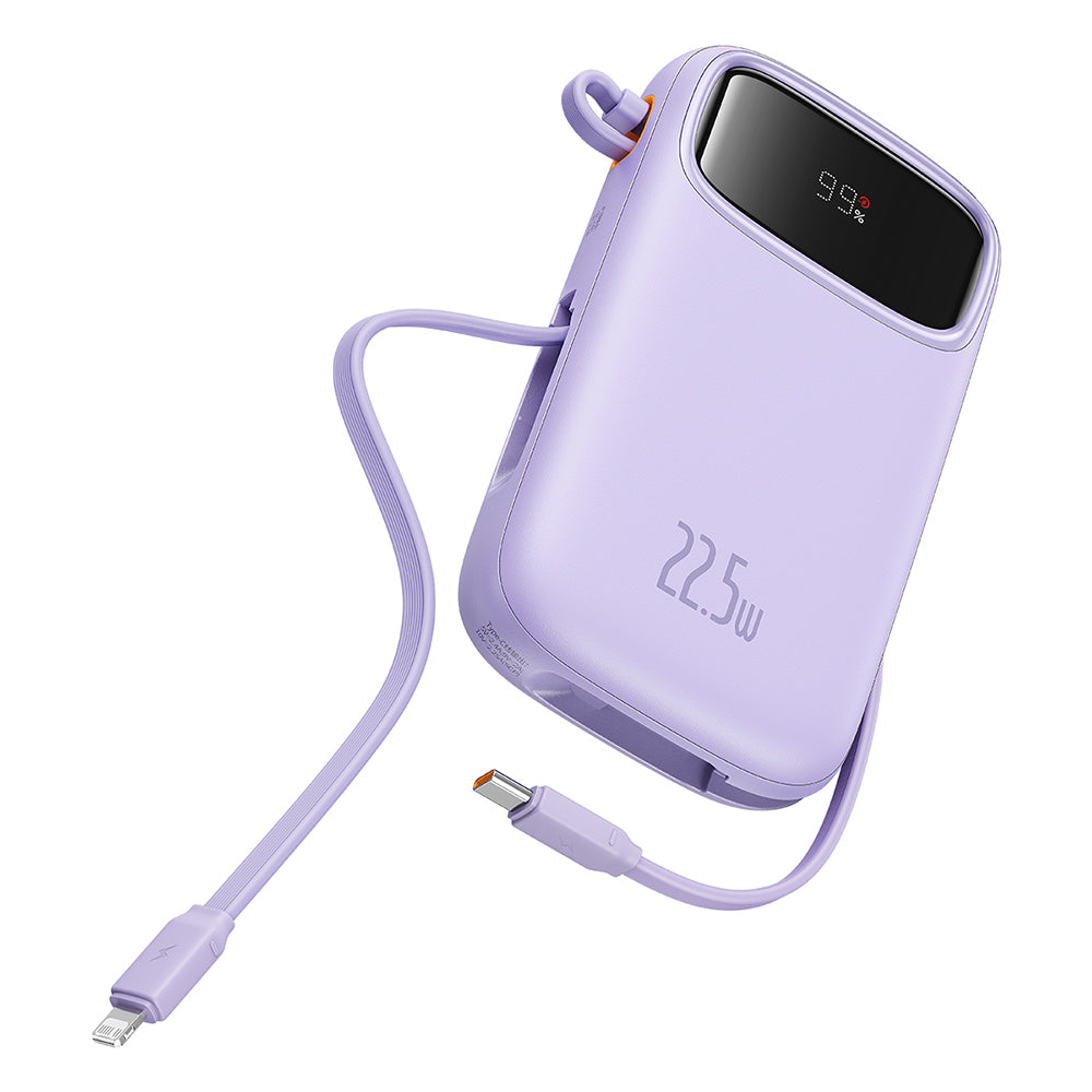 Baseus - Power Bank Qpow Pro+ (P10055003513-00) - Lightning, 2x Type-C, USB, 22.5W, 10000mAh, Cable Type-C, 30cm - Purple