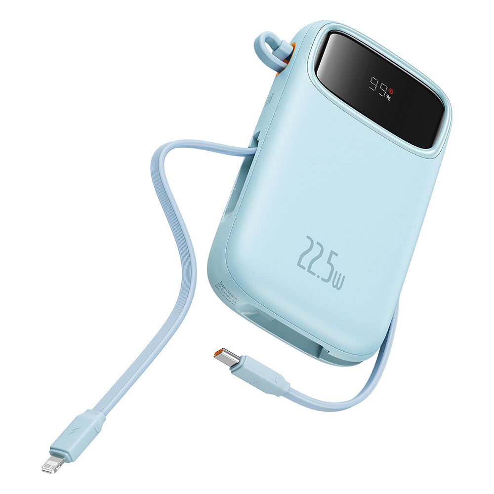 Baseus - Power Bank Qpow Pro+ (P10055002313-00) - Lightning, 2x Type-C, USB, 22.5W, 20000mAh, Cable Type-C, 30cm - Blue