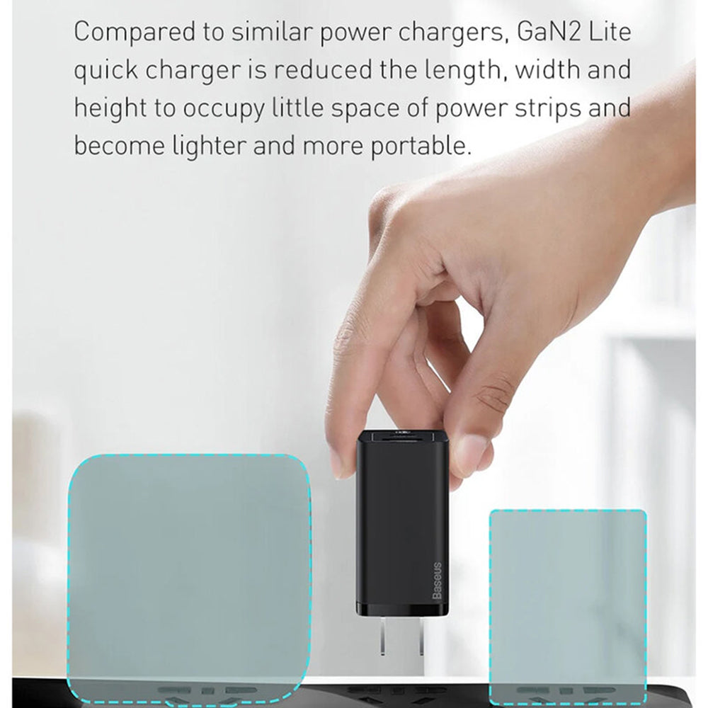 Baseus - Wall Charger GaN Lite (CCGAN2L-B01) - Quick Charger, USB, Type-C, 65W - Black