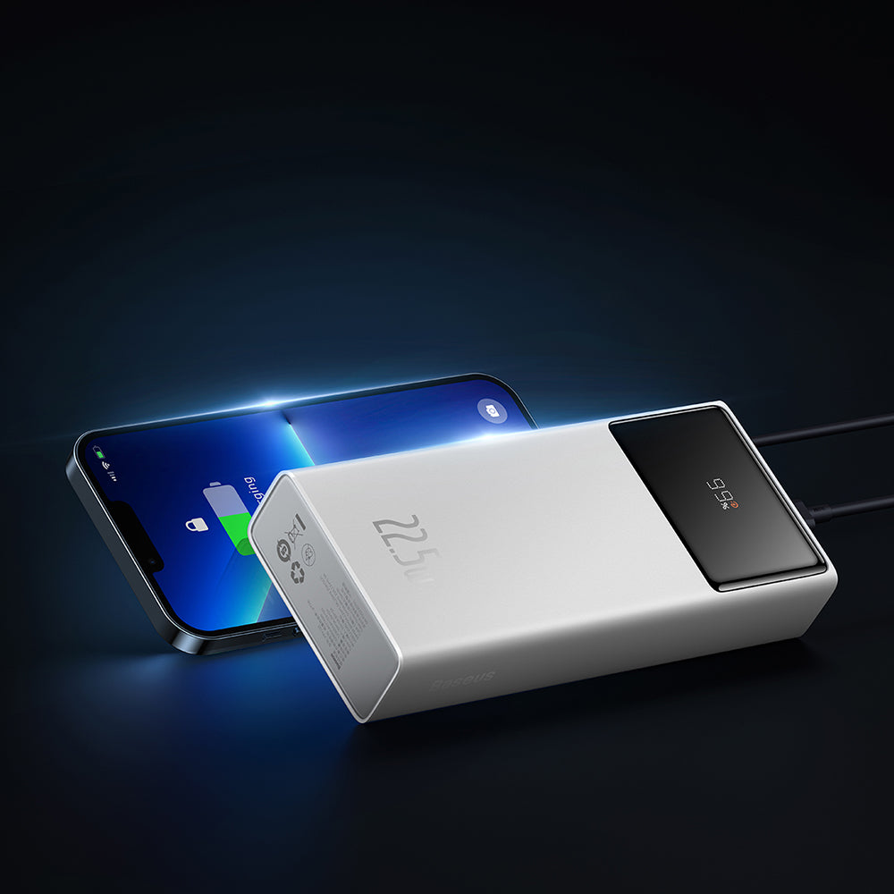 Baseus - Power Bank Star-Lord (PPXJ080002) - 2x USB, Type-C, Micro-USB, 22.5W, 20000mAh, Cable Type-C, 3A, 30cm - White