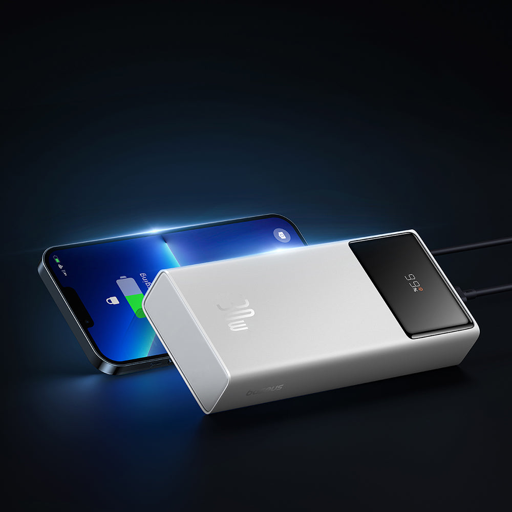 Baseus - Power Bank Star-Lord (P10022904213-00) - 2x USB, Type-C, Micro-USB, 30W, 20000mAh, Cable Type-C, 3A, 30cm - White