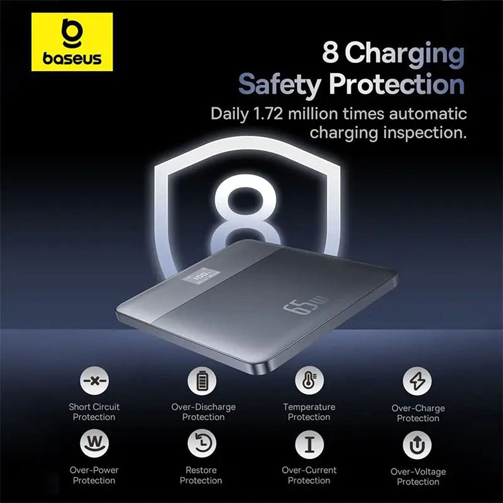 Baseus - Power Bank Blade (P10063801733-00) - 2x Type-C, 65W, 12000mAh, Digital Display, with Cable USB-C - Orange