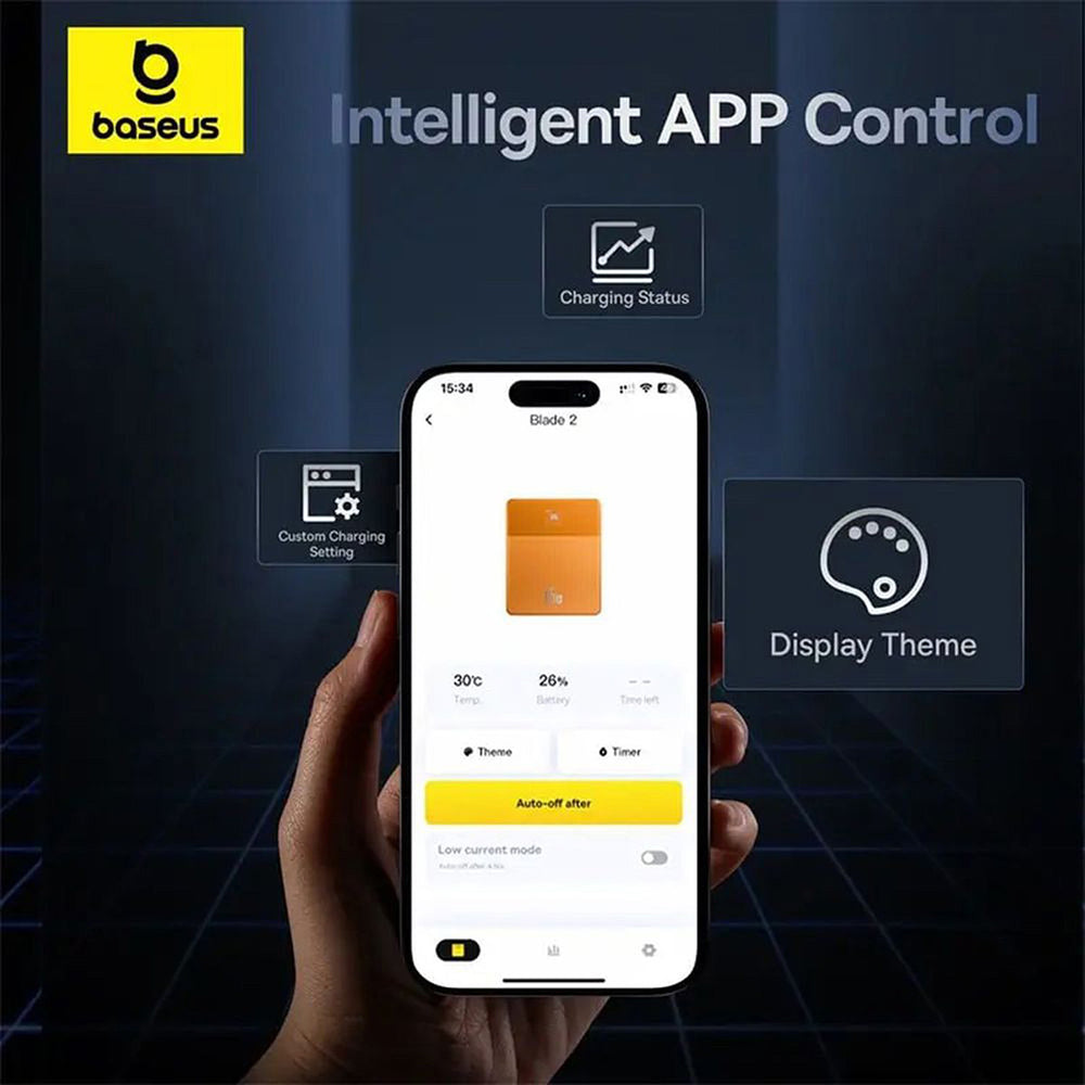 Baseus - Power Bank Blade (P10063801733-00) - 2x Type-C, 65W, 12000mAh, Digital Display, with Cable USB-C - Orange