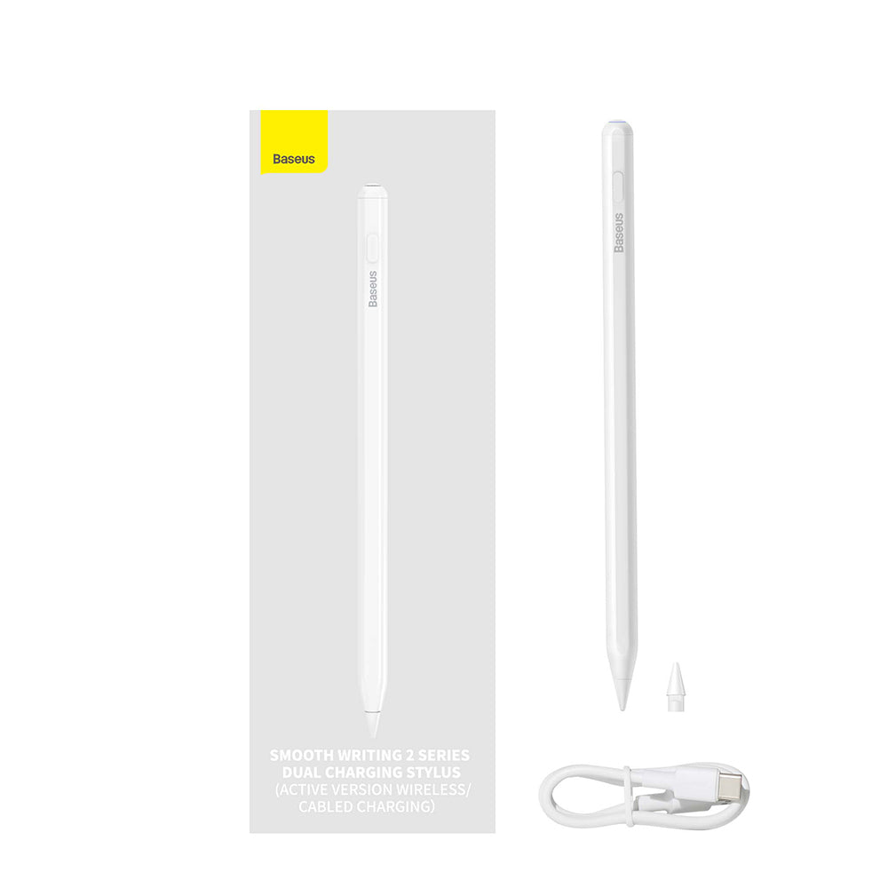 Baseus - Stylus Pen Smooth Writing 2 Series (SXBC080102) - with Cable, Dual Charging, Active Version Wireless - Moon White