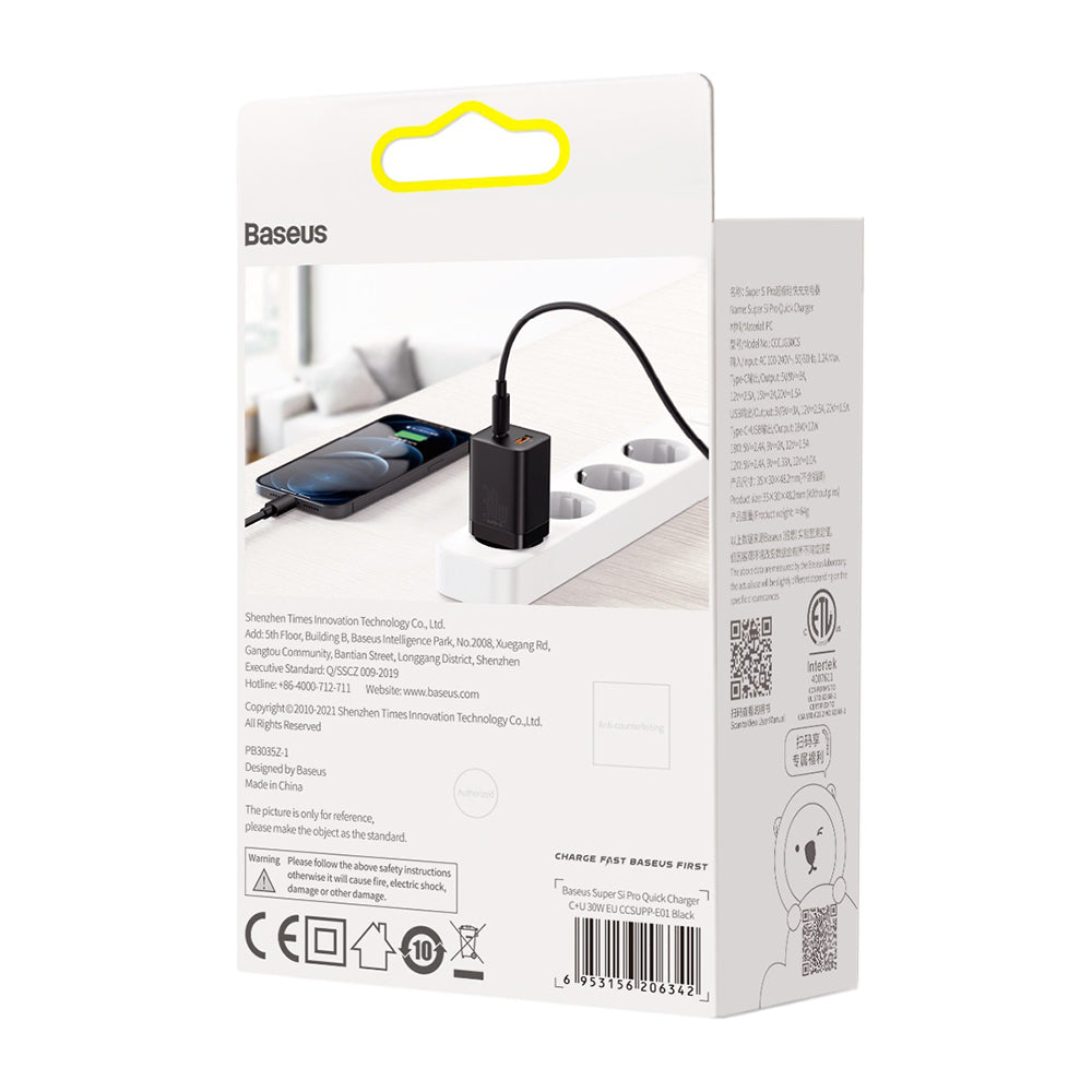 Baseus - Wall Charger Super Si Pro (CCSUPP-E01) - Type-C, USB, Fast Charge, 30W - Black