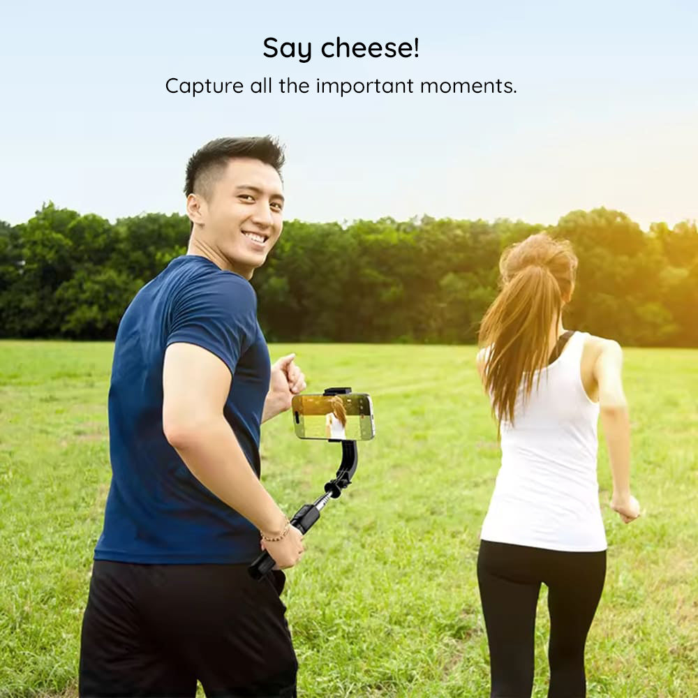 Techsuit - Selfie Stick Gimbal (C06) - Compact Tripod Mount with Bluetooth Remote Control, LED Fill Light, 360, 76cm - Black