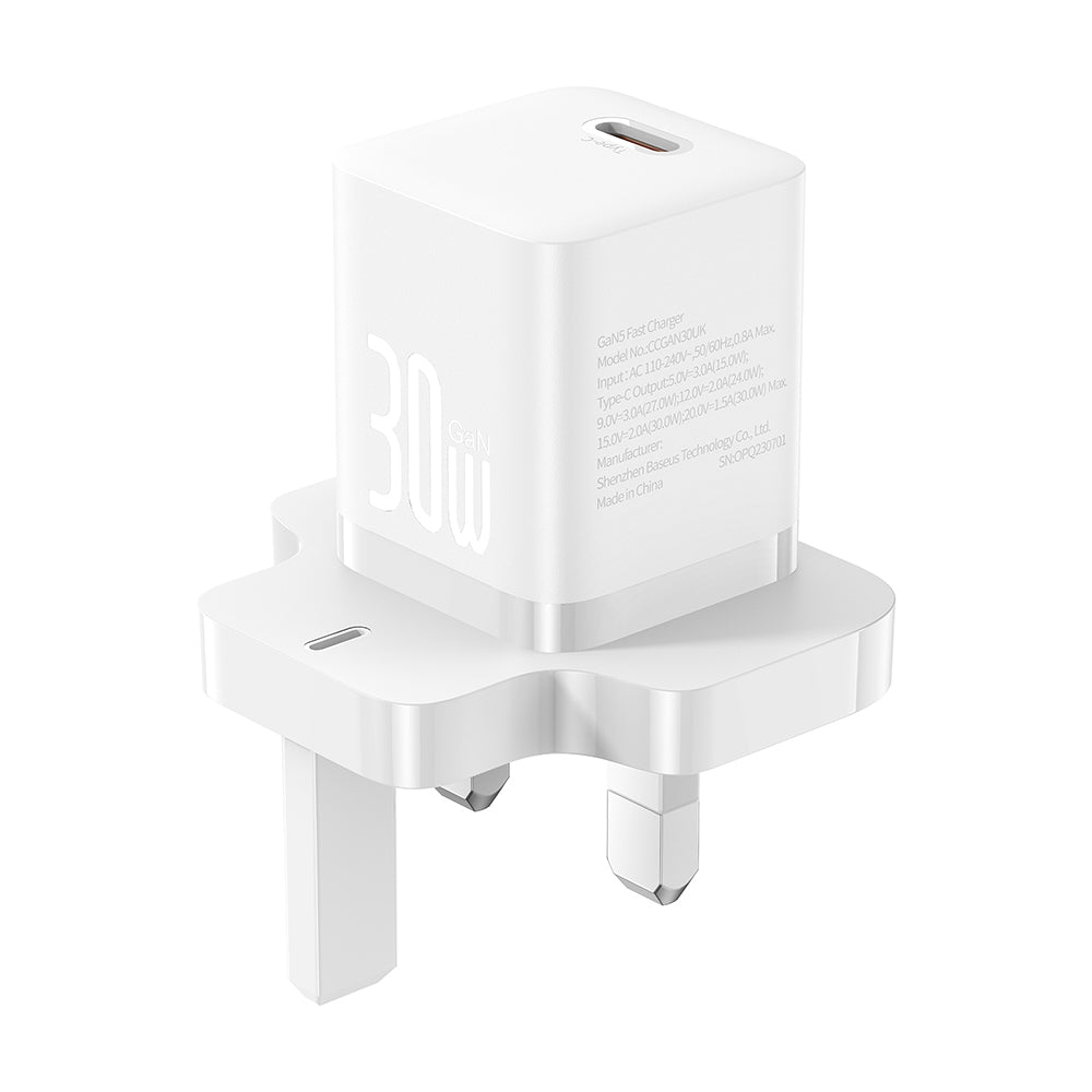 Baseus - Wall Charger GaN5 (P10110906213-00) - UK Plug, Fast Charger, Type-C, 30W - White