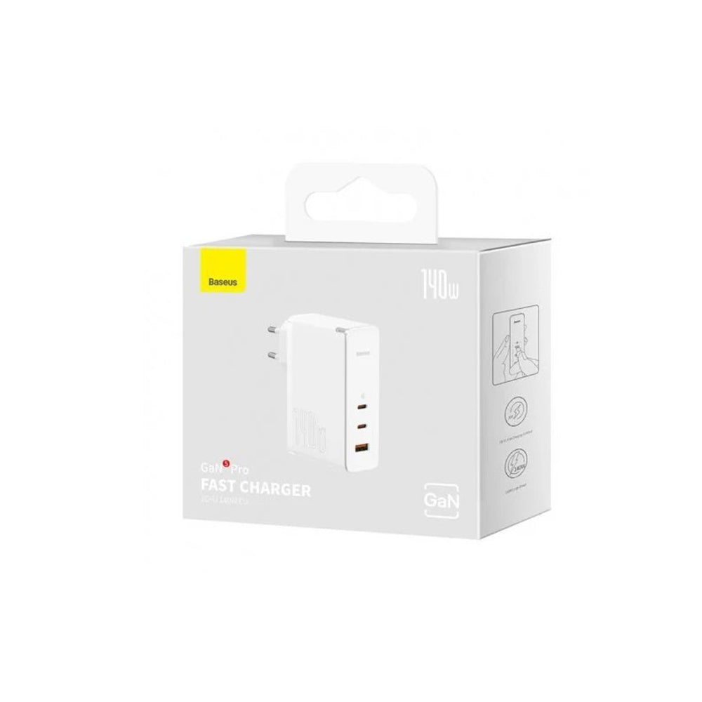 Baseus - Wall Charger GaN5 Pro (CCGP100202) - Type-C Cable Included, Fast Charge, 2xType-C, USB, 140W, 1m - White