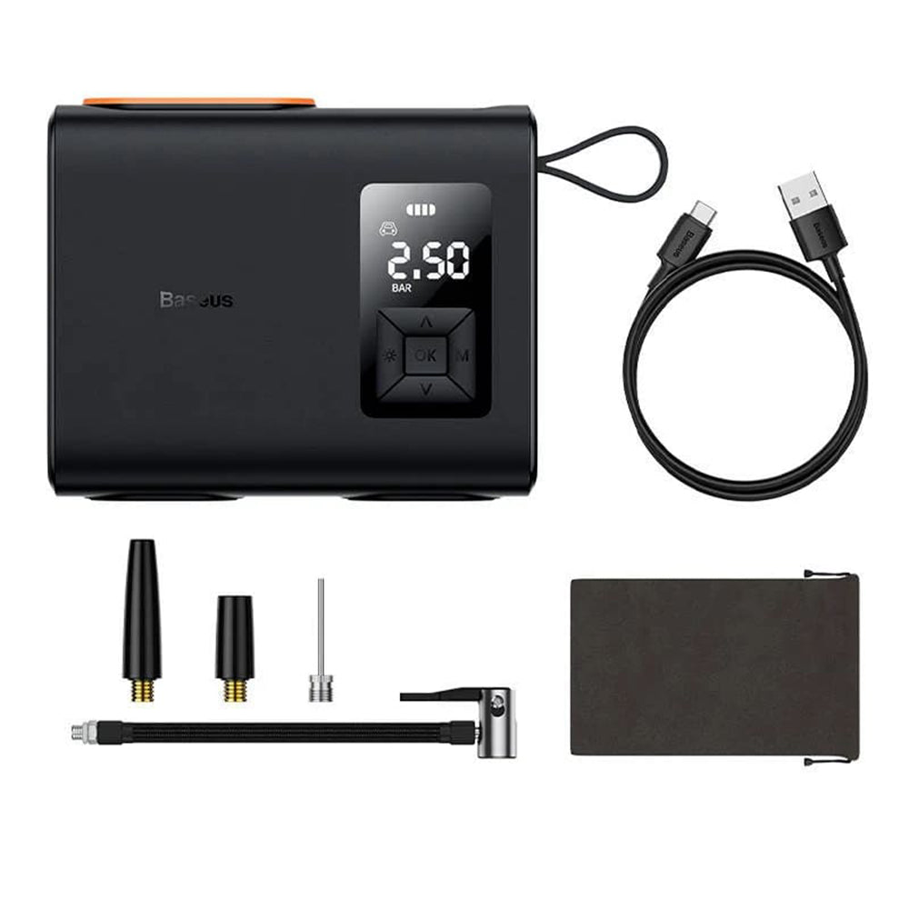 Baseus - Car Compressor Mega EnergyPump (CRNL060001) - Dual Cylinder, LED Display, 6000mAh, Cable USB to Type-C - Black