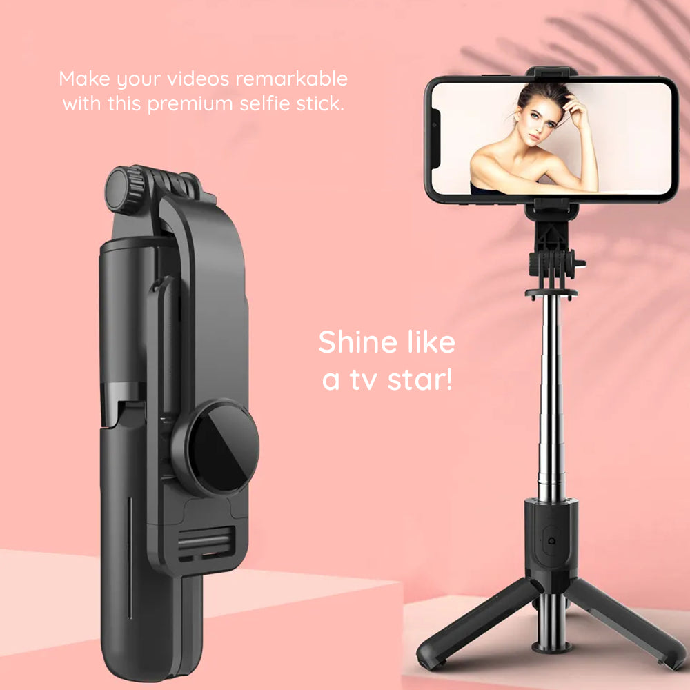Techsuit - Mini Selfie Stick (L11) - Stable Tripod with Bluetooth Self Timer, 360 Rotation, 73cm - Black