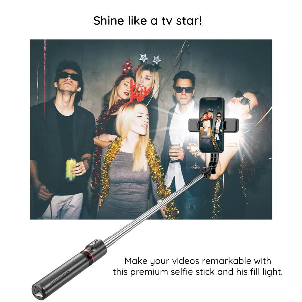 Techsuit - Selfie Stick (L13d) - Stable Tripod with Double Fill Light, Bluetooth Remote Control, 360, 116cm - Black