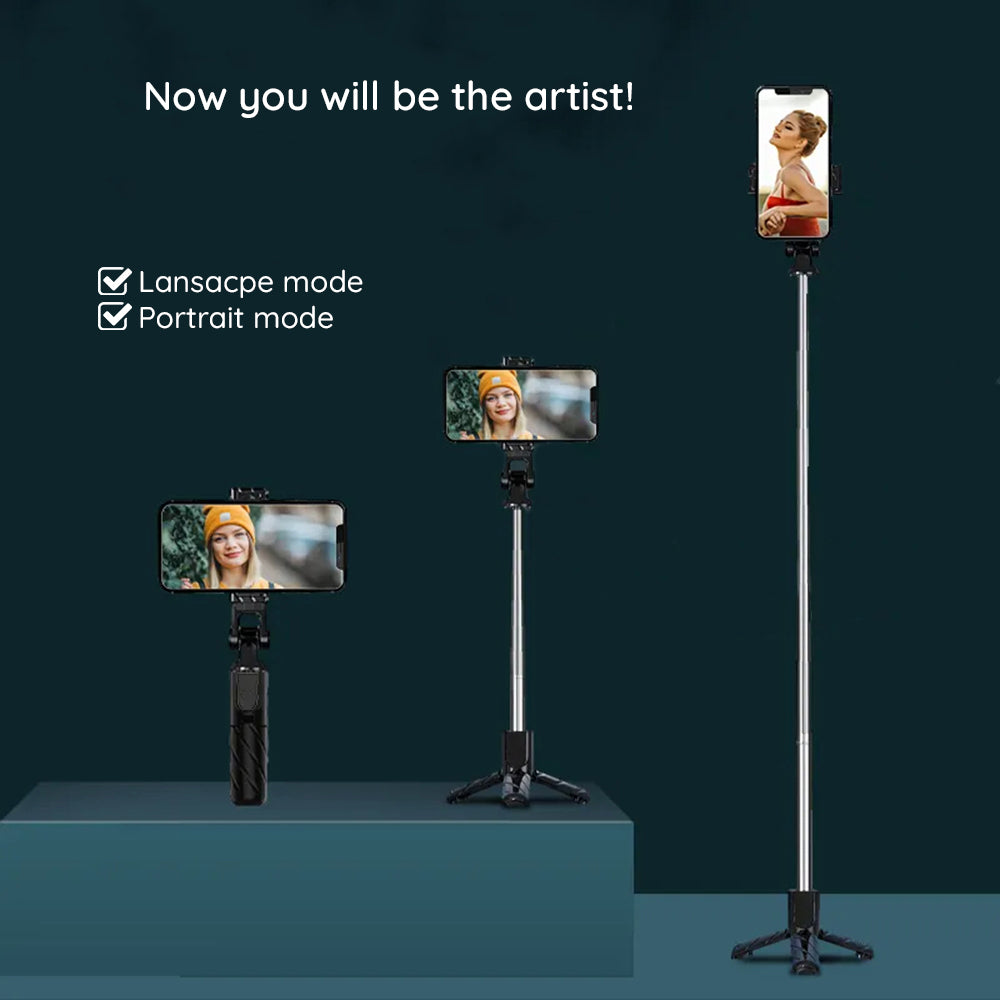 Techsuit - Mini Selfie Stick (K03) - Compact Tripod Mount with Bluetooth Remote Control, Foldable, 70cm - Black