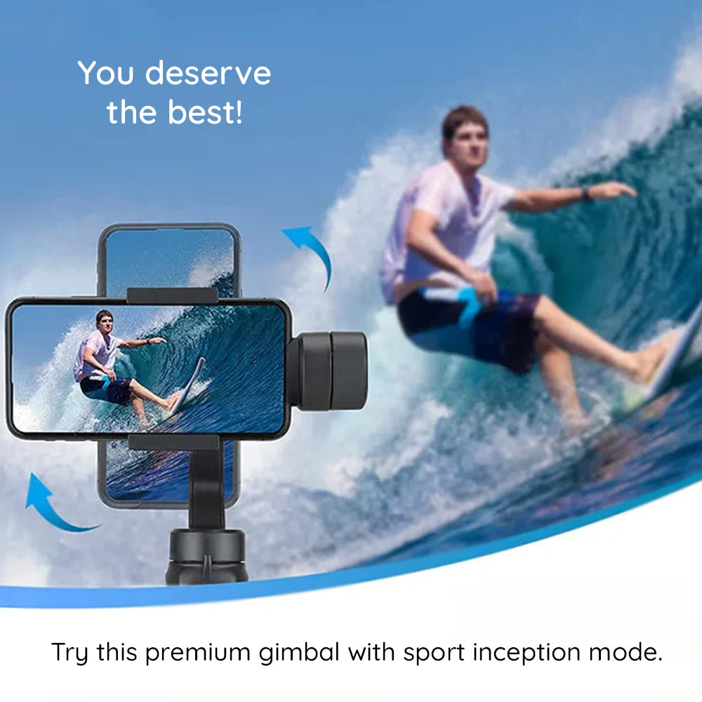 Techsuit - Phone Gimbal (F6) - with 3 Axis Anti Shake, Sport Inception, Face Tracking, Remote Control, 2200mAh - Black