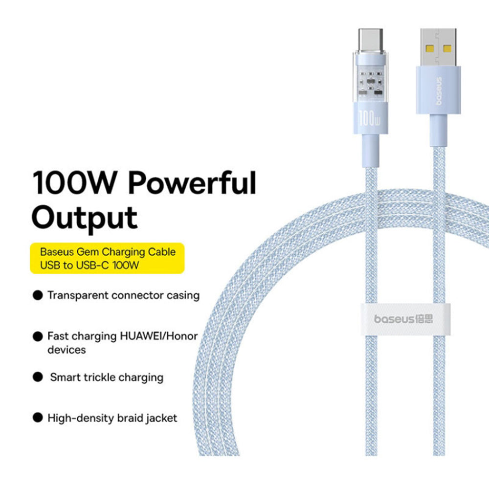 Baseus - Data Cable Gem (P10373002311-00) - USB to Type-C, Super Fast Charging 100W, 1m - Galaxy Blue