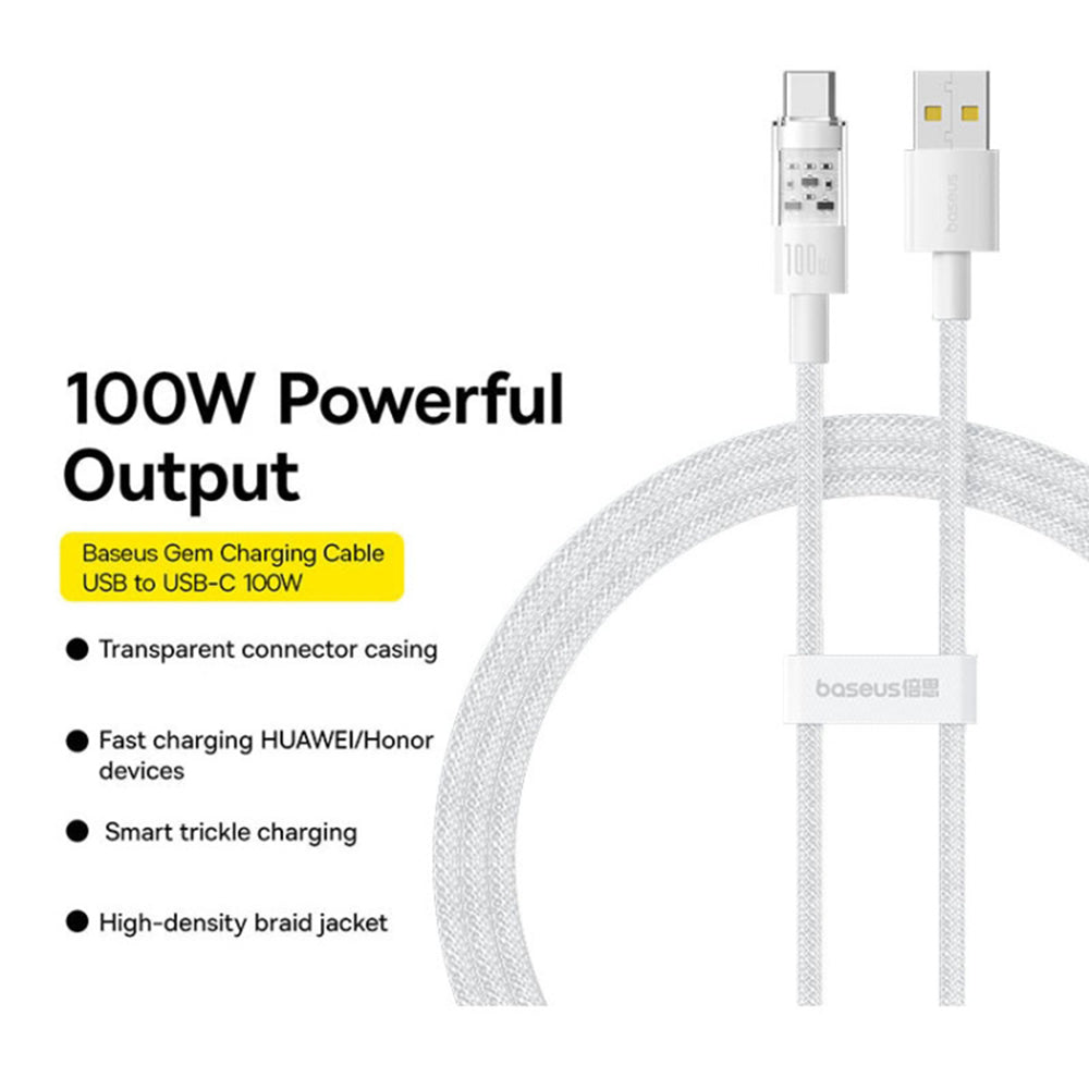 Baseus - Data Cable Gem (P10373002211-01) - USB to Type-C, Super Fast Charging 100W, 2m - Moon White
